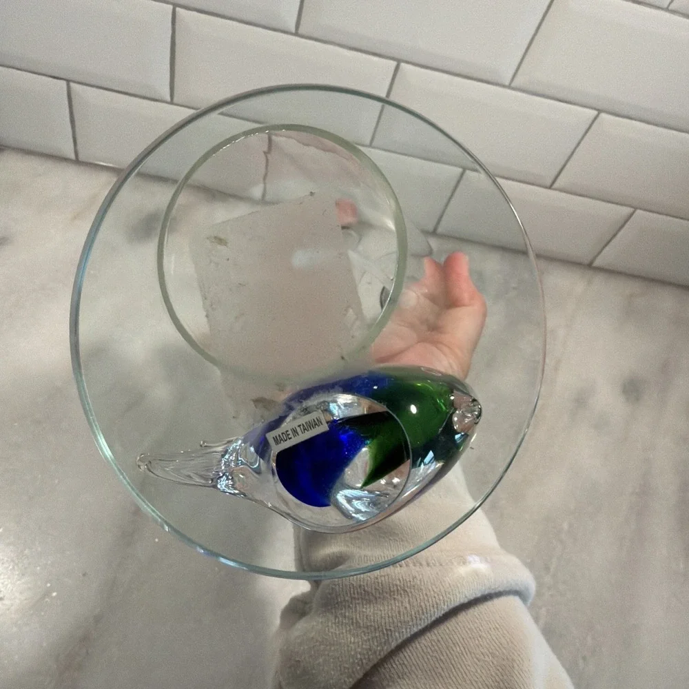 Unique Hand Blown Glass Fish Soap/lotion Clear Glass Dispenser Blue/green